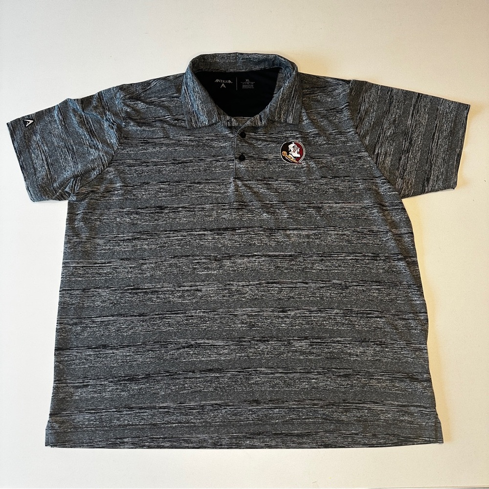 FSU SEMINOLES Antigua Men’s Blk/Gry Polo Shirt with Embroidered Seminole Logo